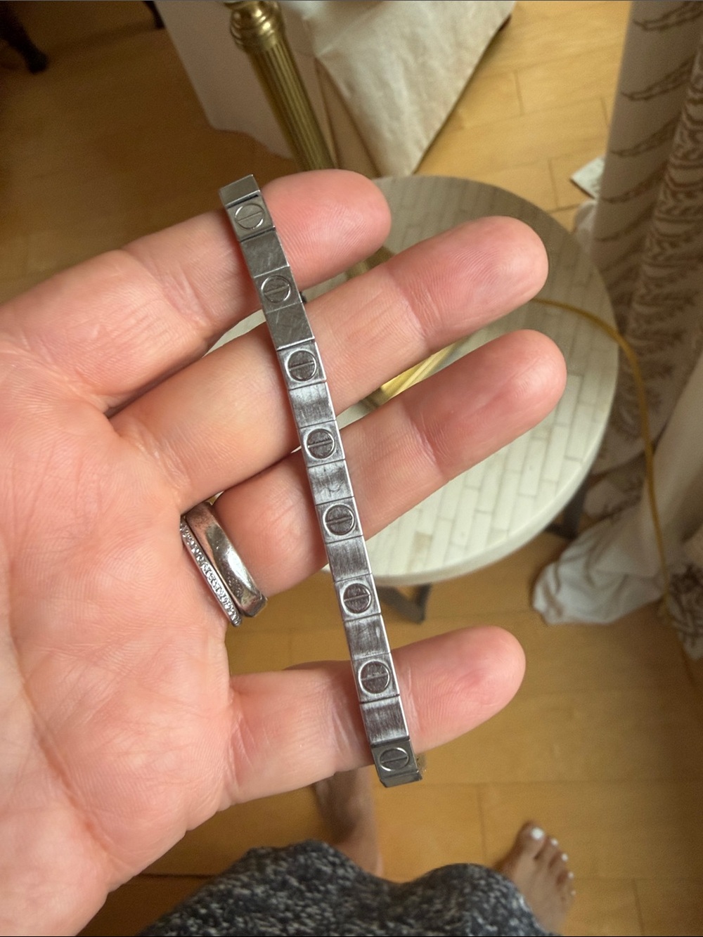 Men's Stainless Steel Screw Motif Link Bracelet - Silver